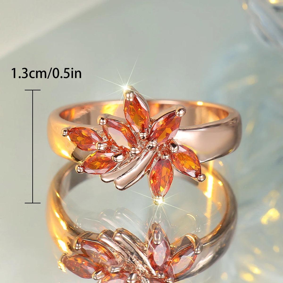 Cute Female Red Zircon Stone Tree Leaf Ring Rose Gold Color Engagement Charm Wedding Jewelry For Women