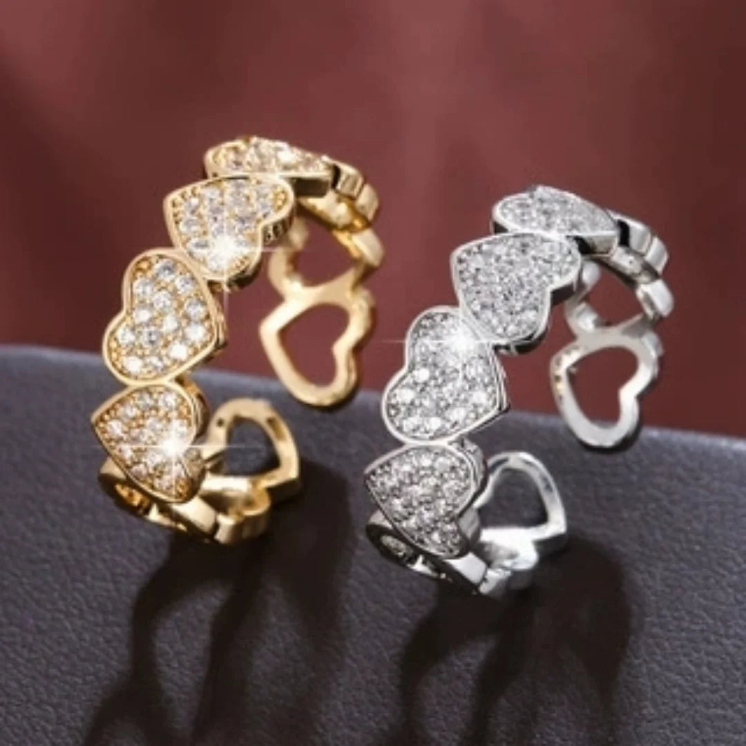 Cute Female Gold Color Heart Wedding Rings Promise Open Adjustable Engagement Jewelry For Women