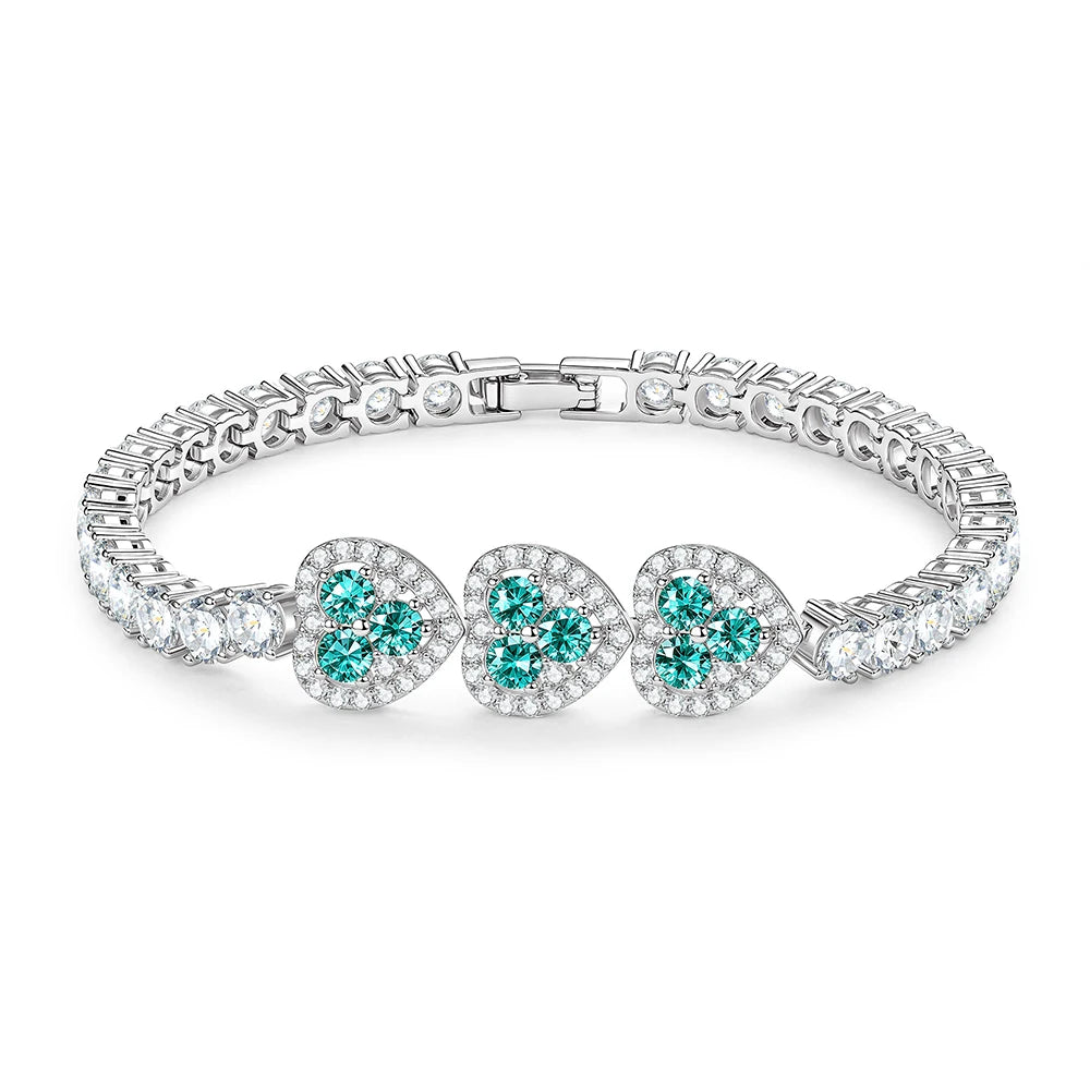 OXTAO Heart Moissanite Tennis Chain Bracelet  White Green Pink Lab Imitation Diamond Colorful Jewelry Bracelet 14K Gold Filled