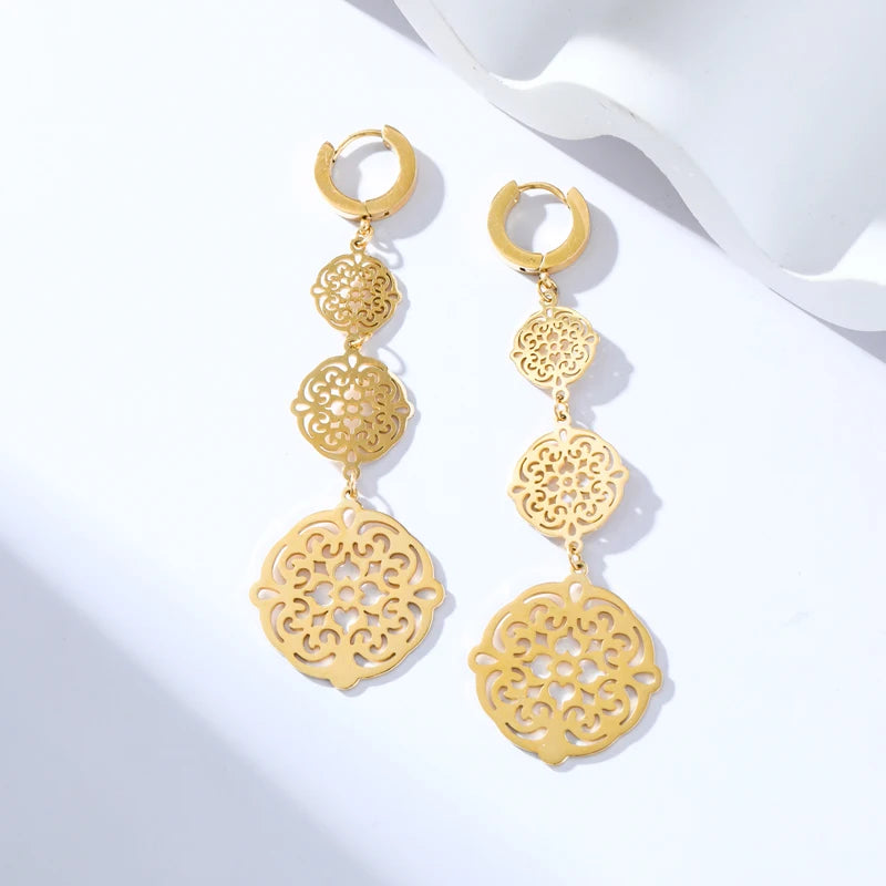 EILIECK 316L Stainless Steel Feather Dream Catcher Dangle Earrings For Women 2024 New Fashion Ear Drop Waterproof Jewelry Gift