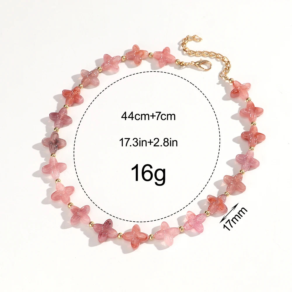 Cute Colorful Geometric Flower Beaded Choker Necklace Sweet Resin Beads Necklaces for Women Spring Summer Jewelry Gifts