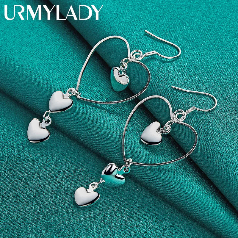 URMYLADY 925 Sterling Silver Love Heart Frame Earrings For Women Fashion Wedding Engagement Charm Jewelry