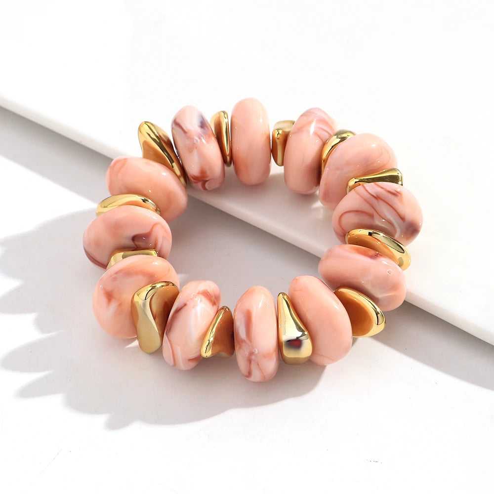 Fashion Acrylic Colorful Irregular Geometric Beads Elastic Bracelets Geometry Beaded Chunky Bracelet for Women New Jewelry Gifts