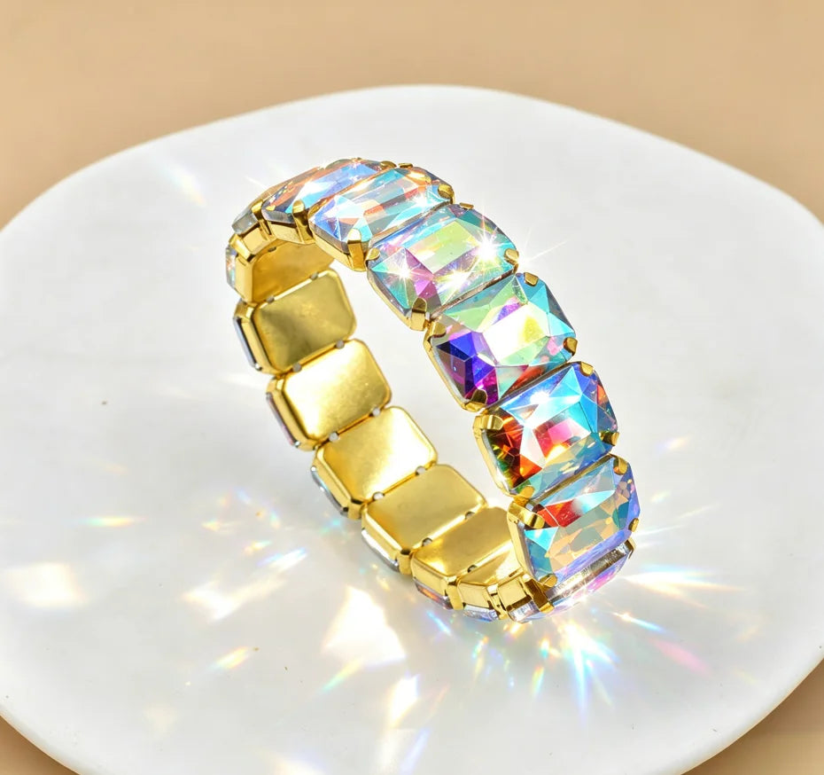 2026 New fashion Jewelry crystal Women charm bracelet colorful Geometric square elastic thread white Elliptical glass bracelet