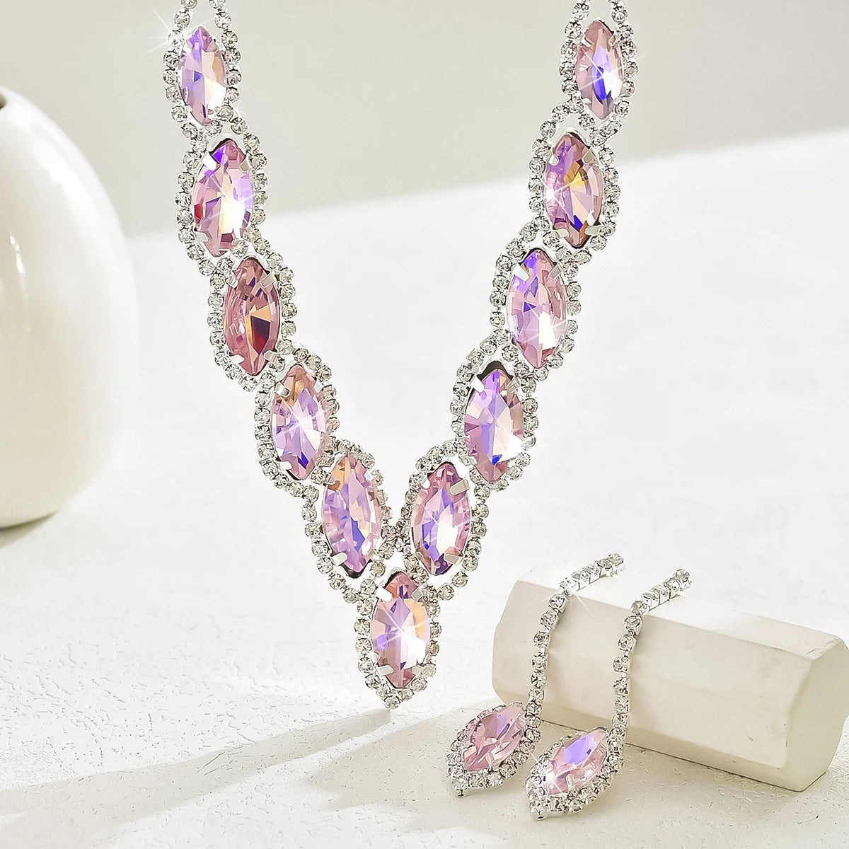 Advanced Versatile Crystal Necklace Earrings Two Piece Set Bridal Wedding Party Vacation Travel Versatile Accessories