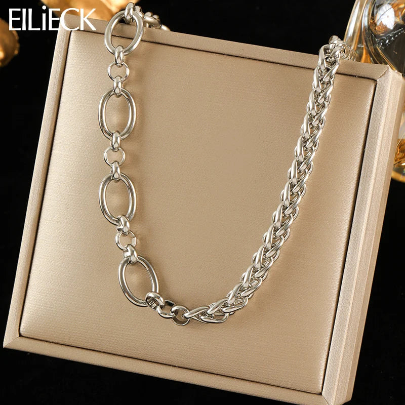 EILIECK 316L Stainless Steel High Quality Chain Collar Necklace For Women Silver Color Neck Chain Trendy Fashion Jewelry Bijoux