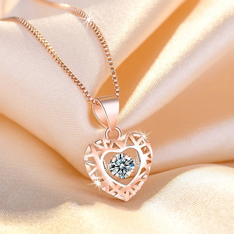 925 Sterling Silver Necklace Pendant Romance Heart Zircon High Quality For Woman Fashion Wedding Engagement Jewelry Gift