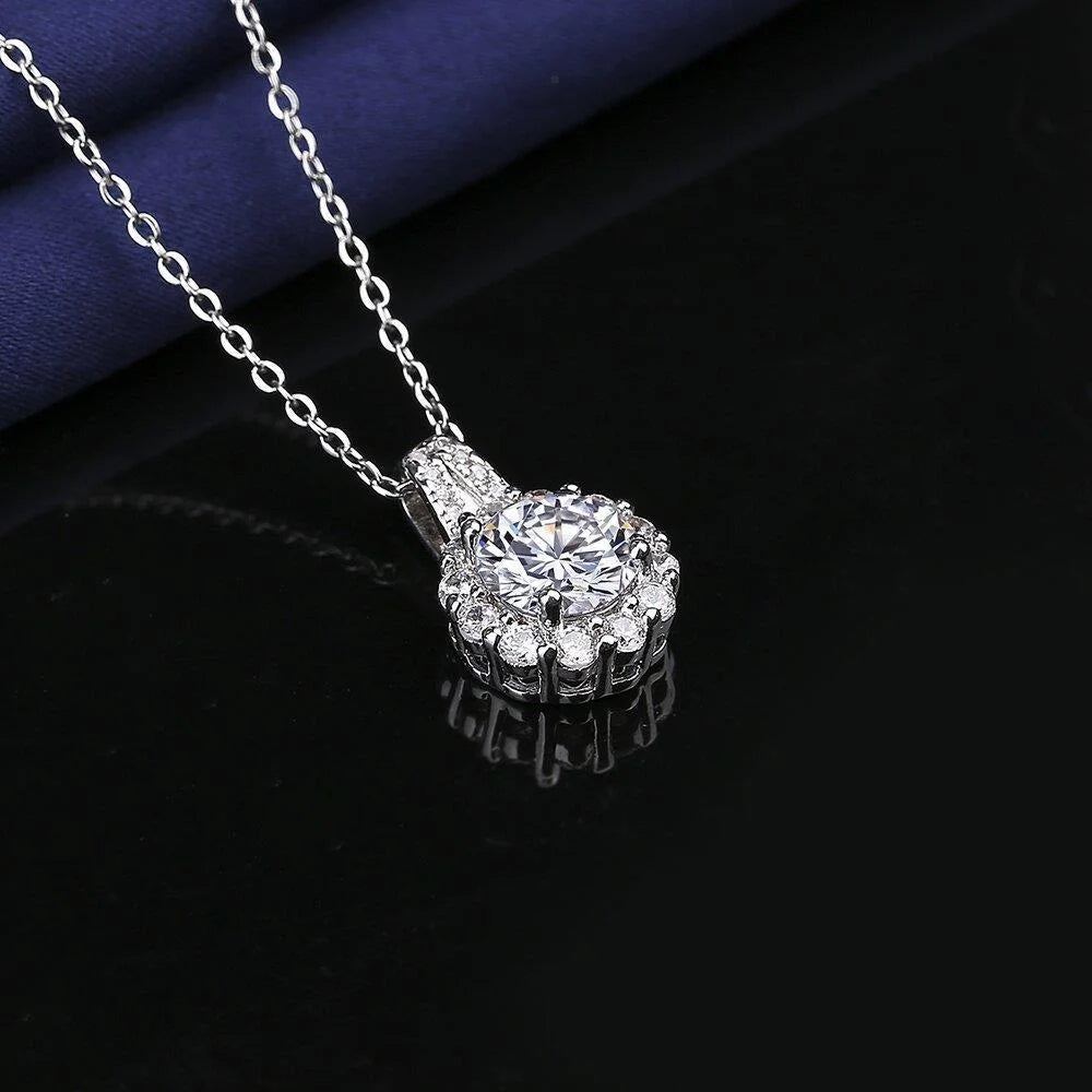 925 Sterling Silver Necklace 2 Carat Aaaaa Zircon Fashion Korean Women Elegant Round Pendant Necklace Birthday Jewelry Gift