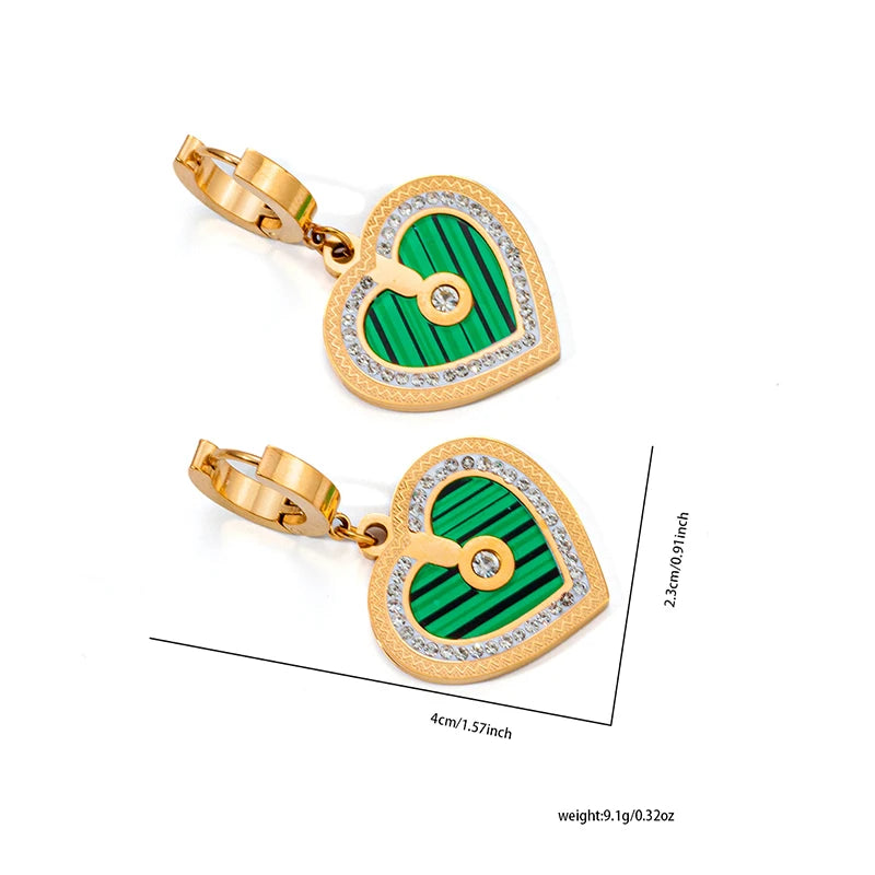 ANENJERY 316L Stainless Steel Double sided Heart Shiny Zircon Necklace Earrings For Women Niche Vintage Jewelry Gifts Wholesale