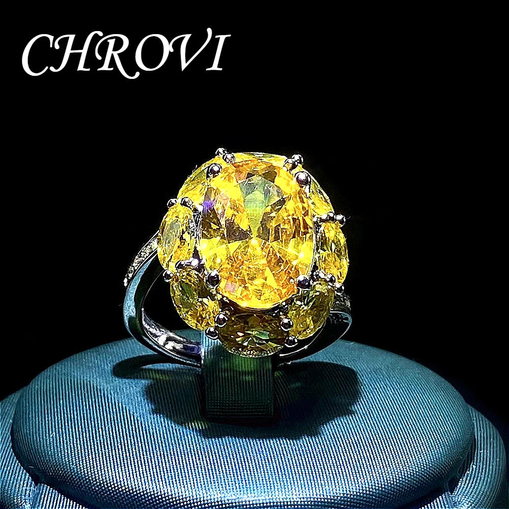 New luxury 925 pure silver gemstone yellow diamond high-carat carbonated ring - creative red large-carat engagement women's ring
