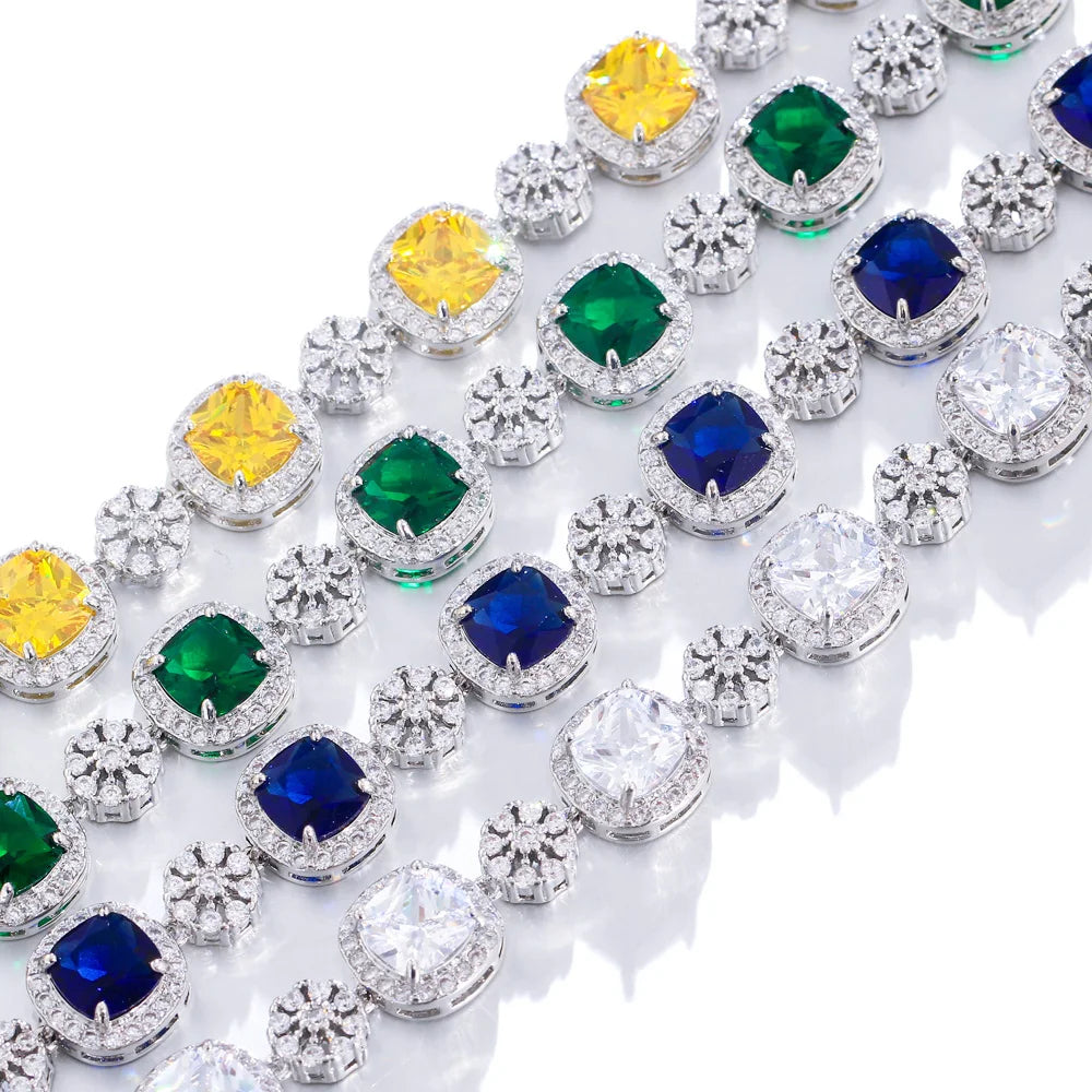 ThreeGraces Sparkly Yellow Cubic Zirconia Silver Color Geometric Square CZ Wedding Statement Bracelet for Women Jewelry BR295