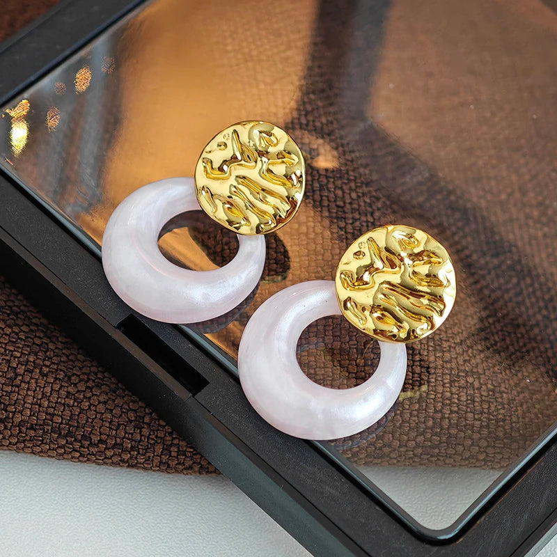 ANENJERY 316L Stainless Steel Candy Colored Hollow Round Earrings For Women Personality Creative Fashion Jewelry Gifts Wholesale