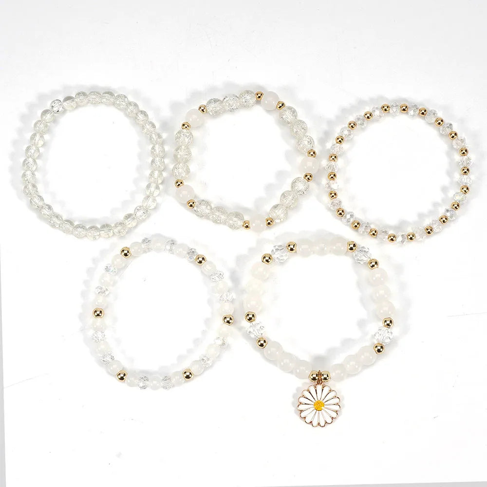 Bohemian Daisy Flower Charm Colorful Crystal Beaded Bracelet Set for Women Summer Beach Hand Jewelry Accessory Boho Wrsit Chains