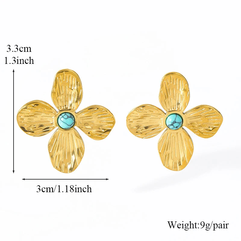 EILIECK 316L Stainless Steel Exaggerated Four-Leaf Flower Earrings For Women Girl Fashion Ear Jewelry Holiday Gift Bijoux Серьги