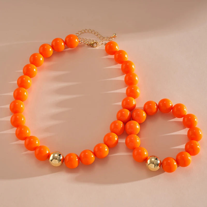 Colorful Acrylic Beads Choker Necklace and Bracelet Sets for Women Statement Jewelry Gift Accessories Fashion