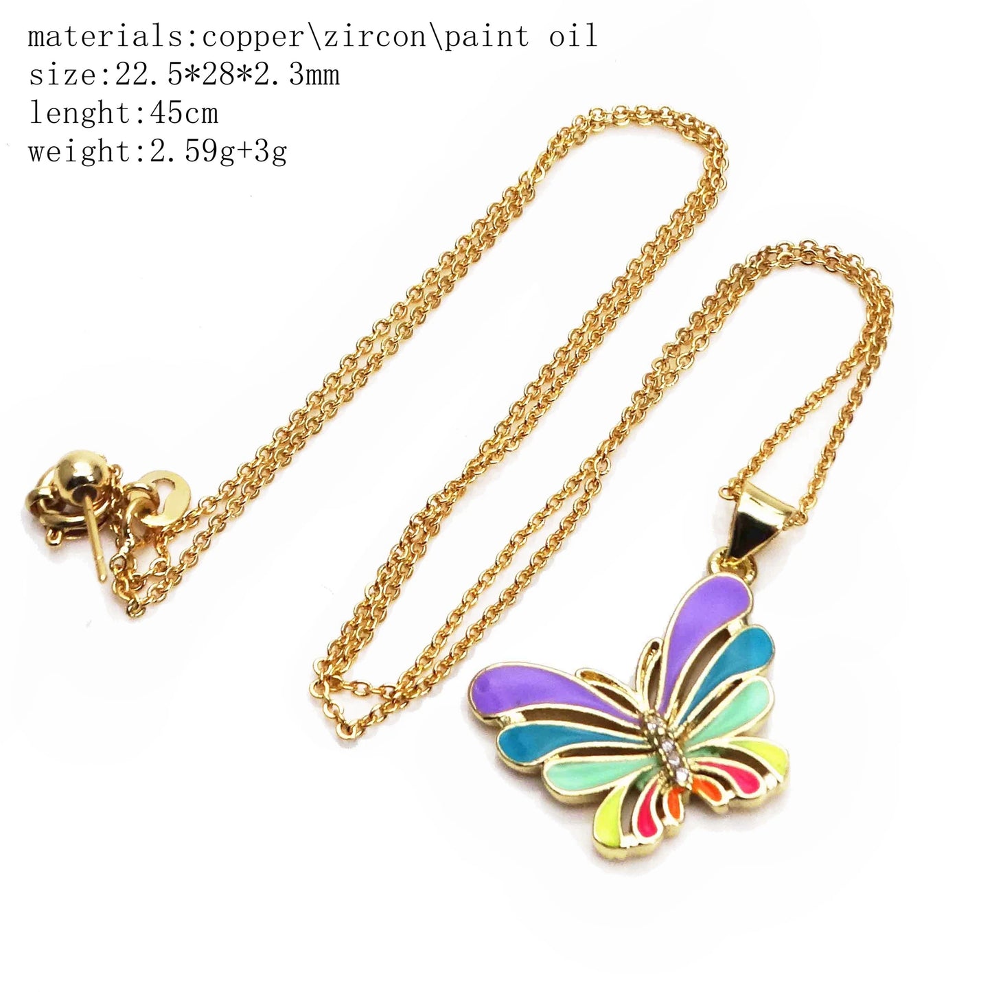 Micro zircon speckle butterfly pendant necklace Drops of paint Red purple copper gold plated DIY neck catenary necklace jewelry