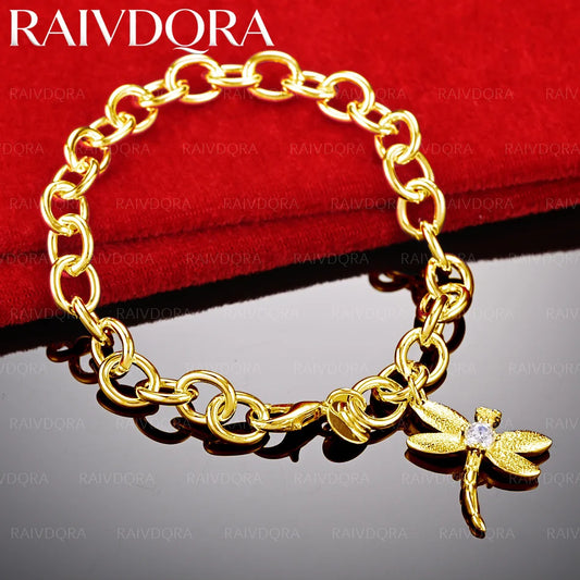 18K Gold Plated Dragonfly Pendant Chain Bracelet For Women Fashion Jewelry Lively Fine Party Accessories Holiday Gift