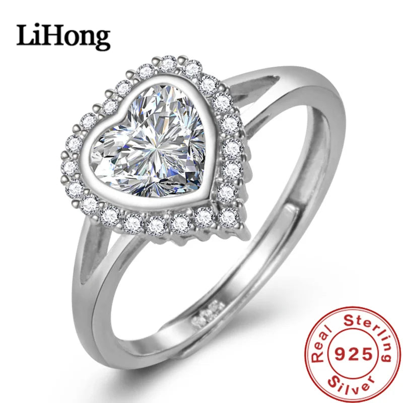 Luxury, Brand 925 Sterling Silver Ring Love Aaa Zircon Crystal Ring Engagement Charm Jewelry Gift For Women