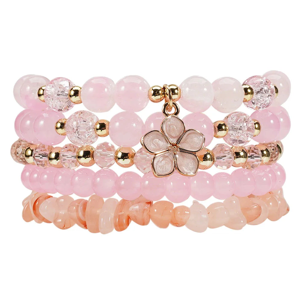 Bohemian Daisy Flower Charm Colorful Crystal Beaded Bracelet Set for Women Summer Beach Hand Jewelry Accessory Boho Wrsit Chains