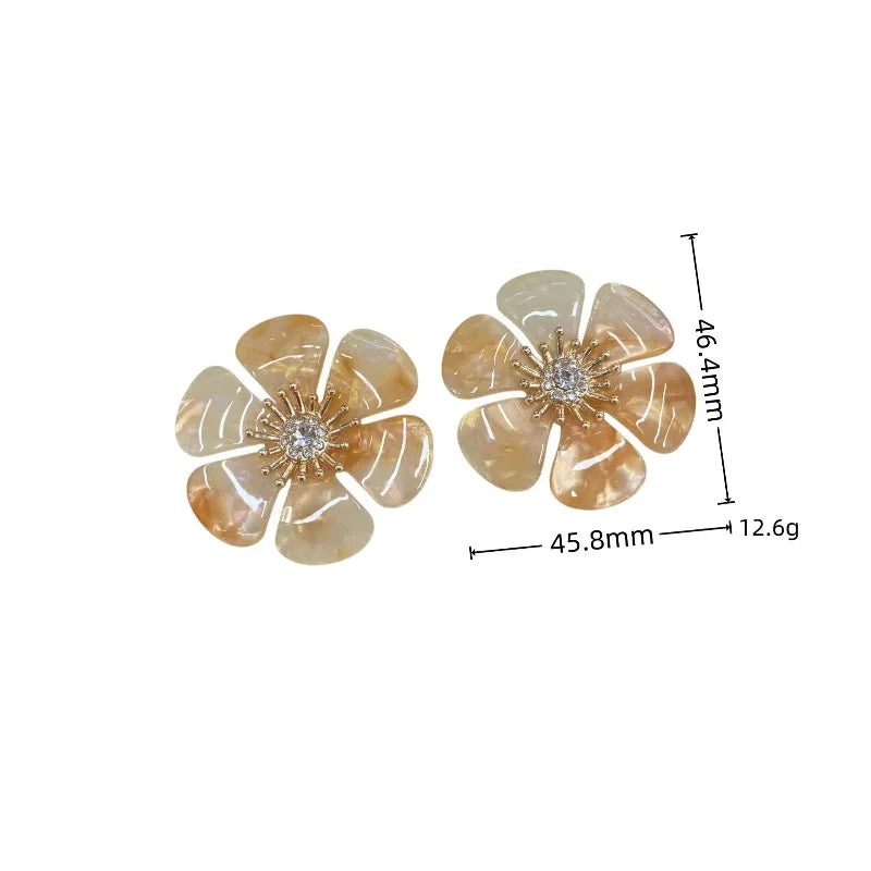 Gradient Resin Flowers Stud Earrings for Women Sweet Summer Jewelry Gift Vintage Korean Fashion Elegant Aretes De Mujer