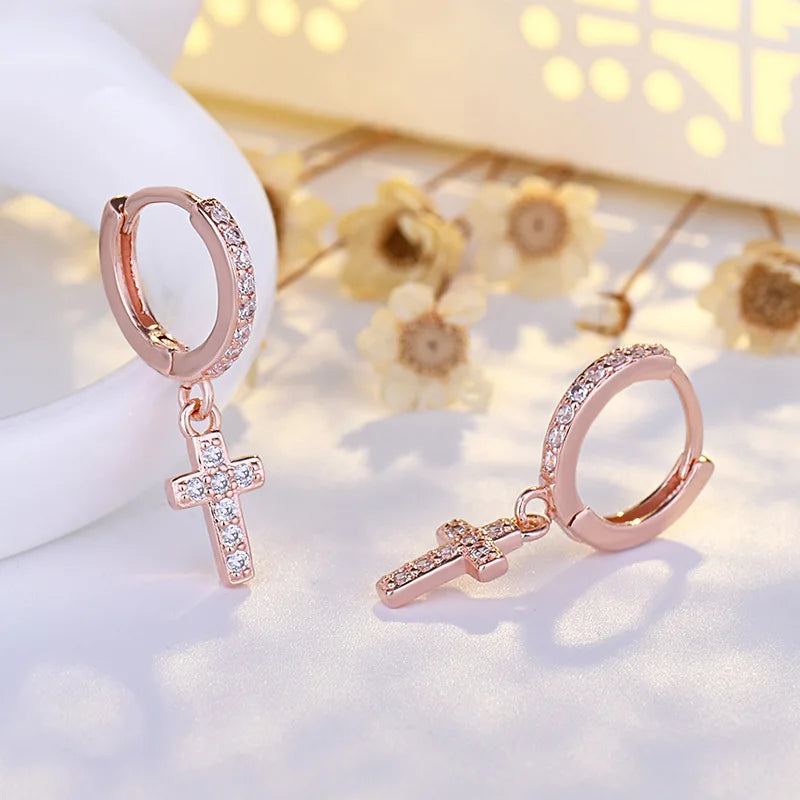 925 Sterling Silver Earrings High quality Cross sparkle 5A Zircon for Women Fashion Jewelry Wedding Engagement Party Gifts