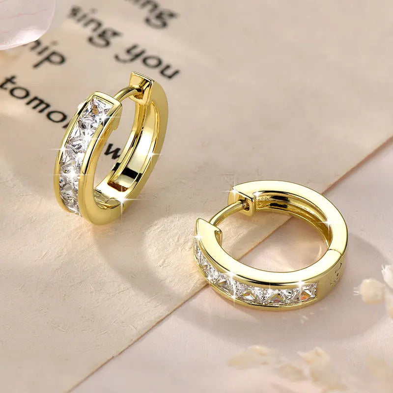 Stainless Steel Shiny Square Cubic Zirconia Huggie Hoop Earrings for Women Fashion Dangle Drop Earrings Trendy Jewelry Gifts