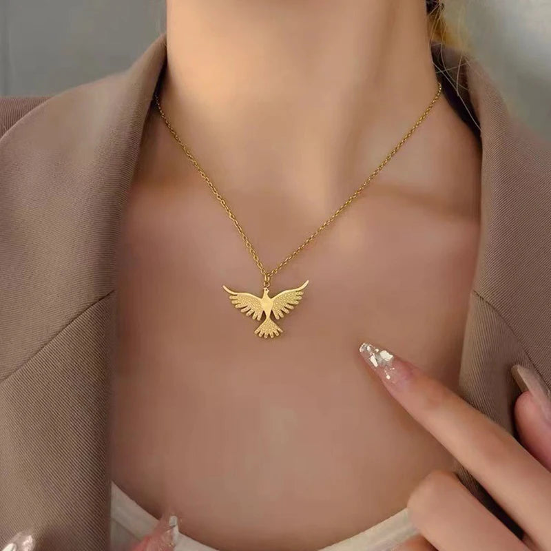 EILIECK Women's Trendy Colorful Creative Fish Pendant Necklace Stainless Steel Neck Chain Daily Water-resistant Jewelry Gift