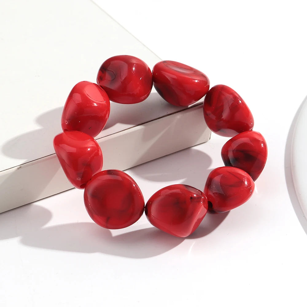 Boho Colorful Irregular Stone-shaped Beads Stretch Bangle Bracelets New Resin Geometric Beaded Bracelet 2026 Trendy Jewelry