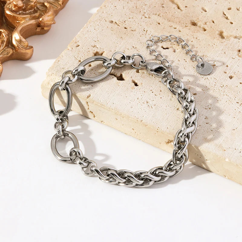 EILIECK 316L Stainless Steel Gold Color Asymmetric Chain Necklace Bracelet Set For Women Fashion Waterproof Jewelry Lady Gift