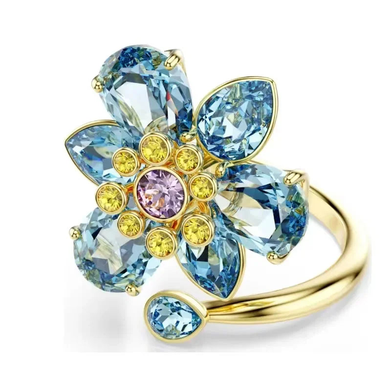 2026 New Trend Original Luxury Crystal Set Charm Yellow Pink Blue Flower Crystal Pendant Fashion Necklace Earring Gift for Women