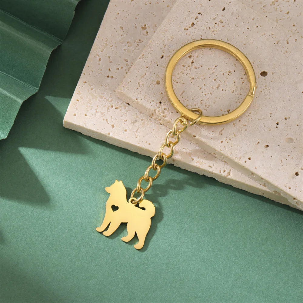 Cute Dog Samoye Keychain for Women Men Stainless Steel Dachshund Puppy Animal Lovers Key Ring for Car Backpack  Jewelry Gifts