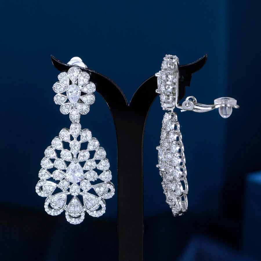 ThreeGraces New Fashion Shiny Cubic Zirconia Long Big Bridal Party Clip On Earrings for Women Luxury Banquet Jewelry EJ0109