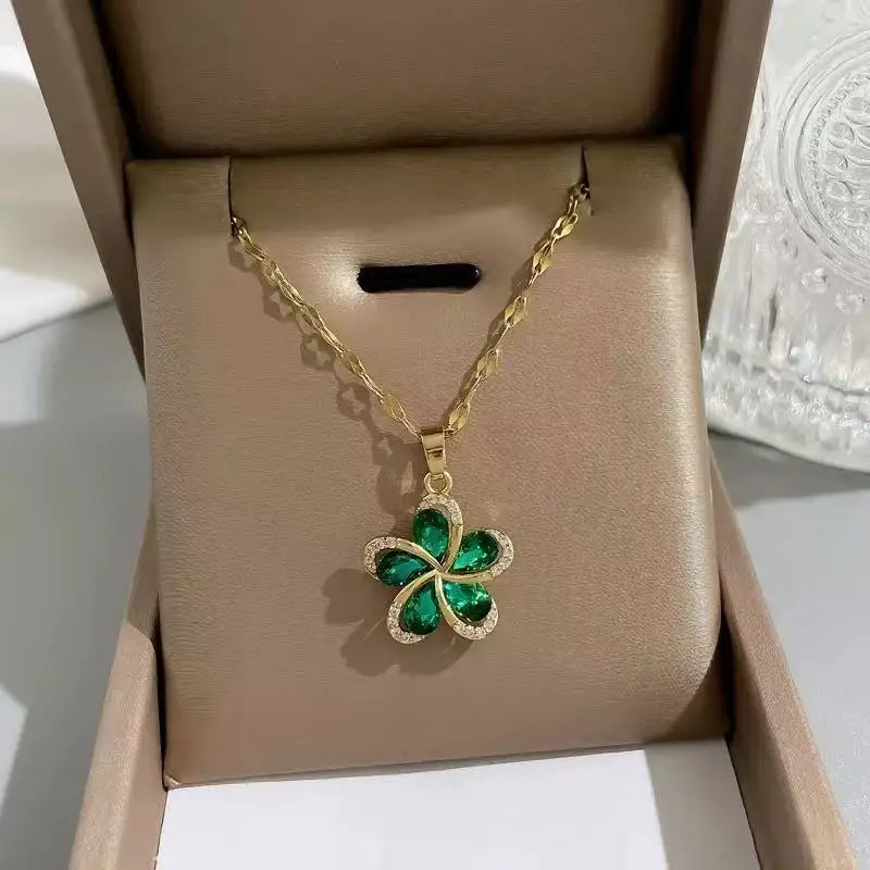EILIECK New Tulip Flower Cubic Zirconia Chain Necklace Stainless Steel Fashion Collar Necklace Jewelry for Women Bijoux Gift