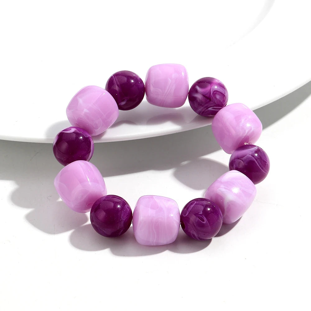 Trendy Resin Purple Wide Geometric Chunky Bangles for Women Fashion Acrylic Beaded Bangle Bracelets Party Jewelry Gifts