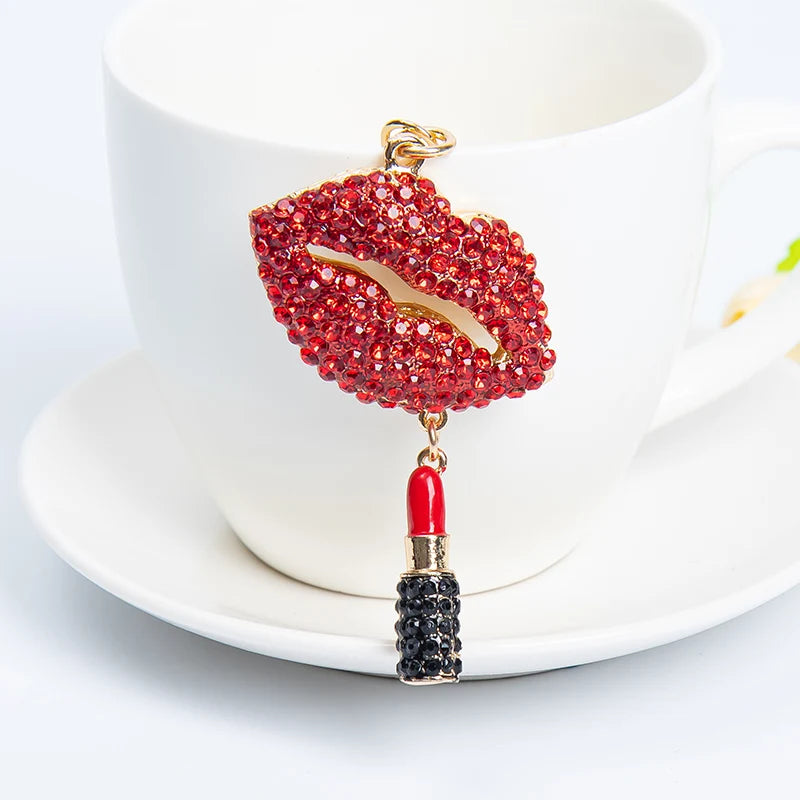 EASYA Sexy Elegant Women Crystal Lips Costume Keychain For Women Girls Lipstick Bag Dress Banquet Accessories Alloy Keychain