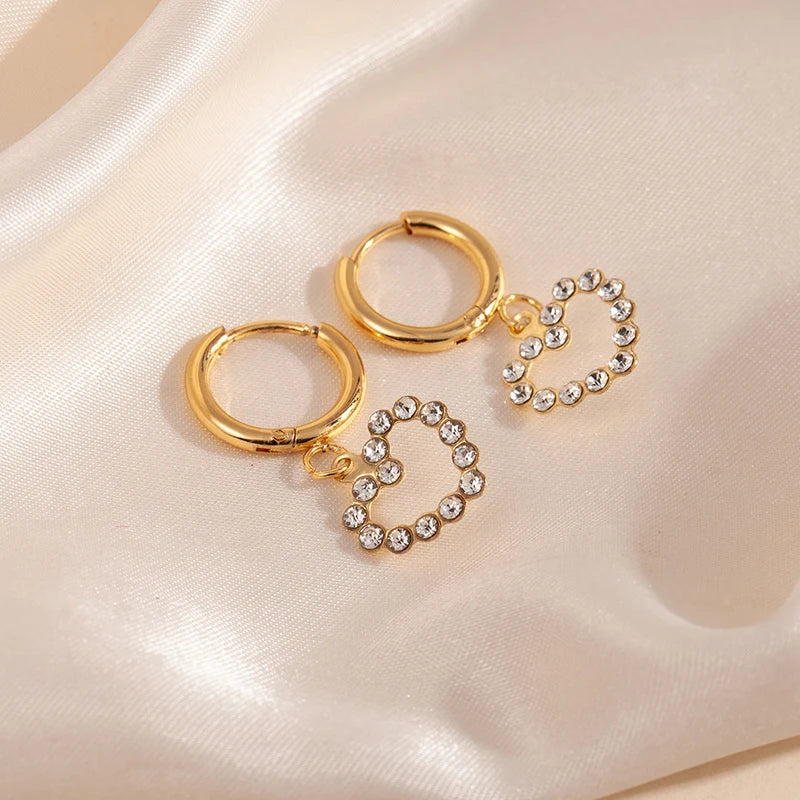 ANENJERY 316L Stainless Steel Heart Geometry Cross Star Circular Zircon Pendant Earrings For Women Fashion Simple Jewelry Gifts