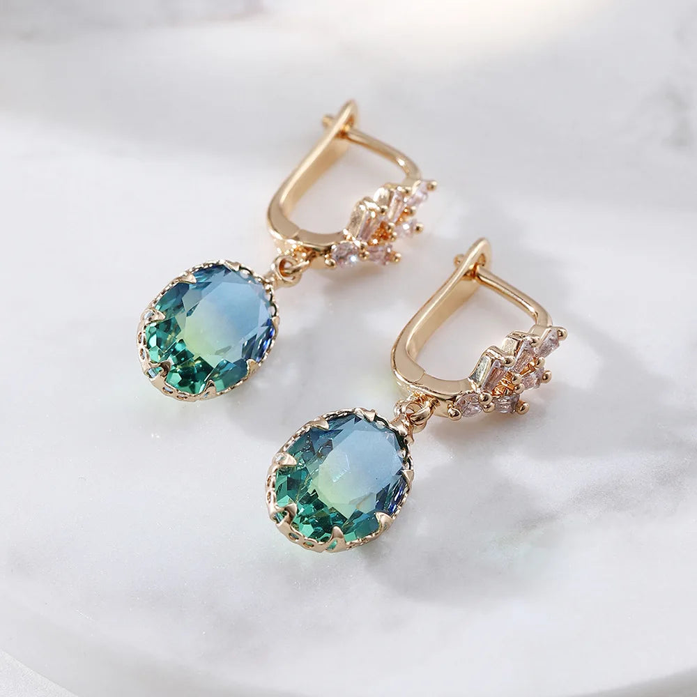 Luxurious Gold Plated Fashion Zircon Tourmaline Drop Earrings Temperament leaf Ear Stud Female Hypoallergenic Ear Buckle Jewelry