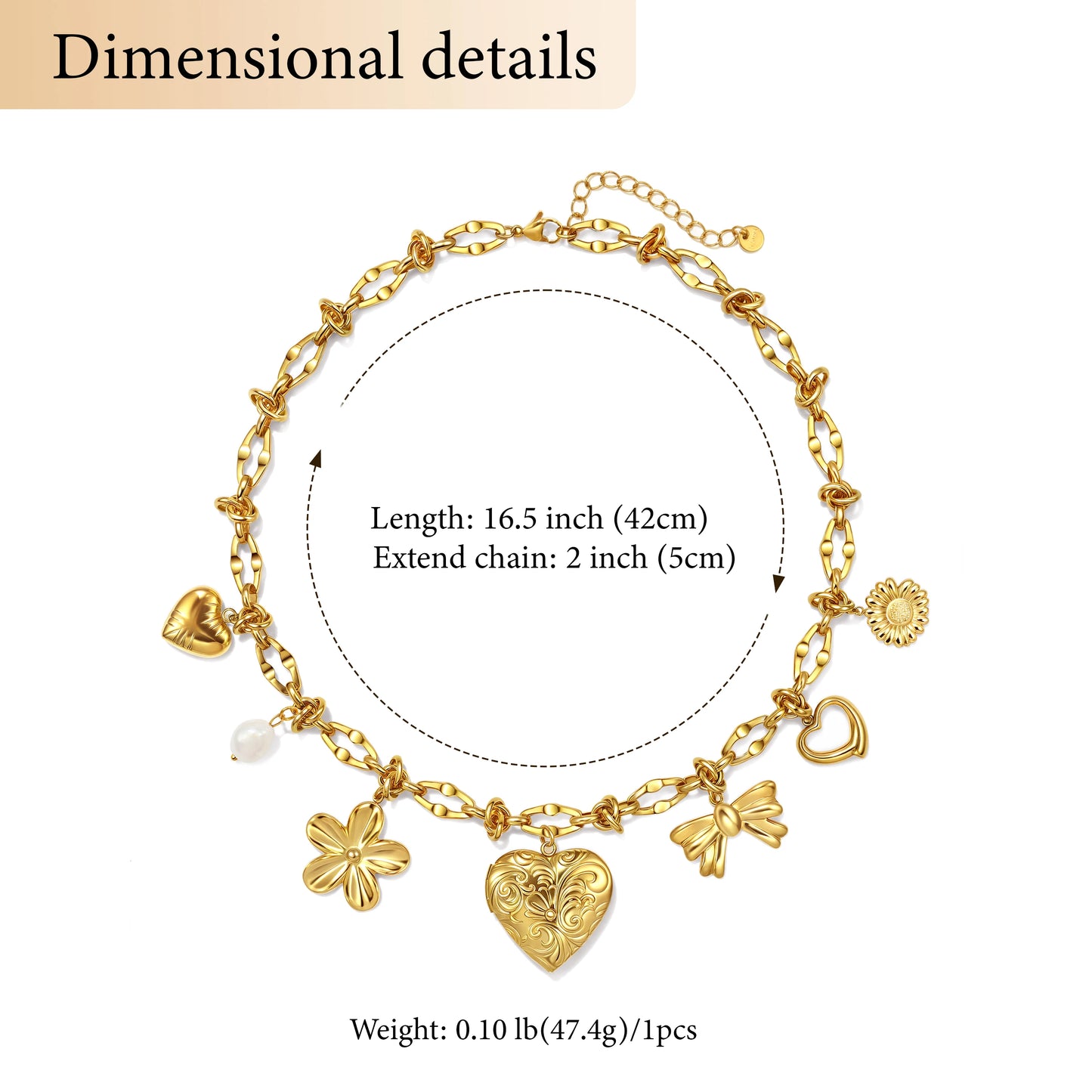 Badu Minimalist 18K Gold Plated Stainless Steel Bow Pearl Flower Heart Charm Pendant Necklace For Women Accessories Gift Holiday