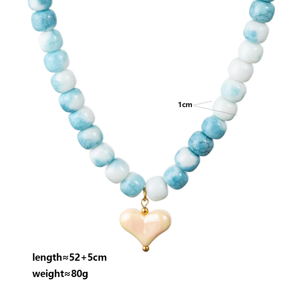 2026 European and American niche heart resin necklace handmade beaded fashion classic barrel bead DIY clavicle chain gift