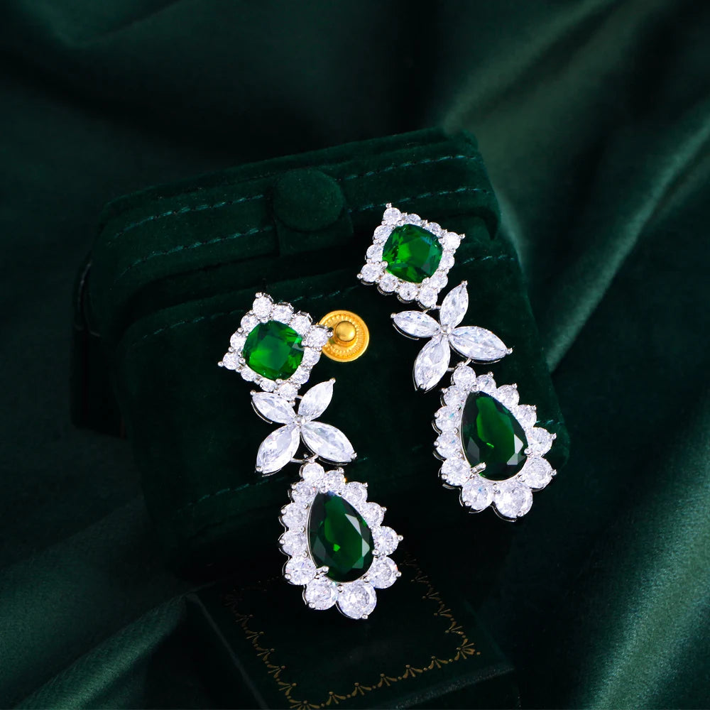 ThreeGraces Luxury Shiny Green Water Drop Zirconia Long Big Dangle Earrings for Women Bridal Wedding Party Jewelry E1748