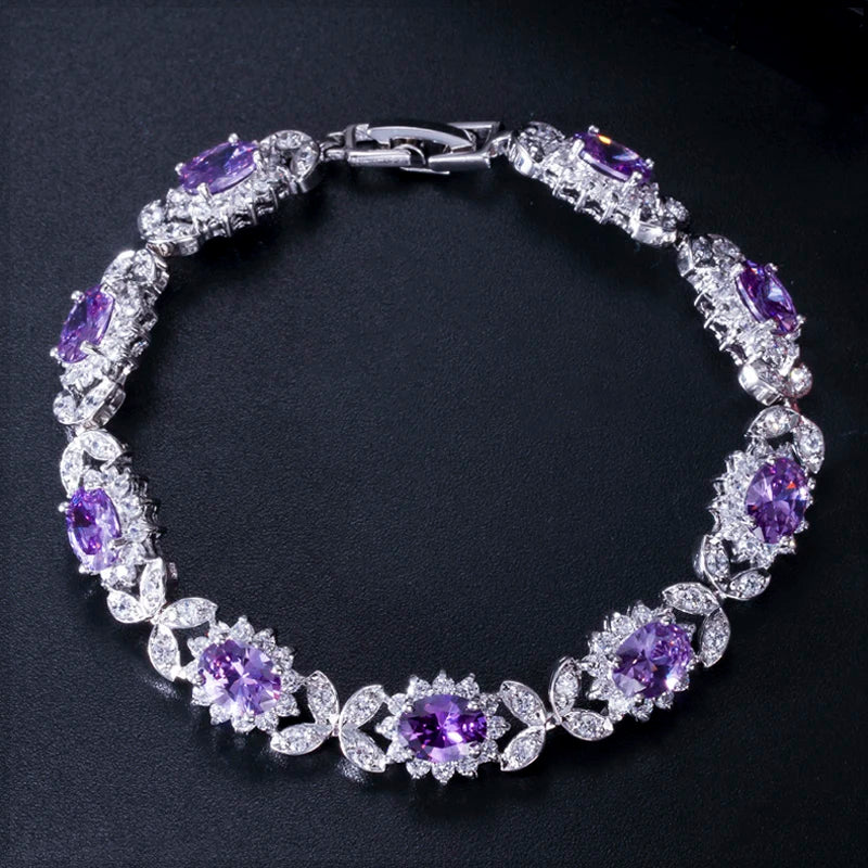 ThreeGraces Delicate Royal Blue Cubic Zirconia Flower Shape Tennis Bracelet for Women Wedding Engagement Costume Jewelry BR196