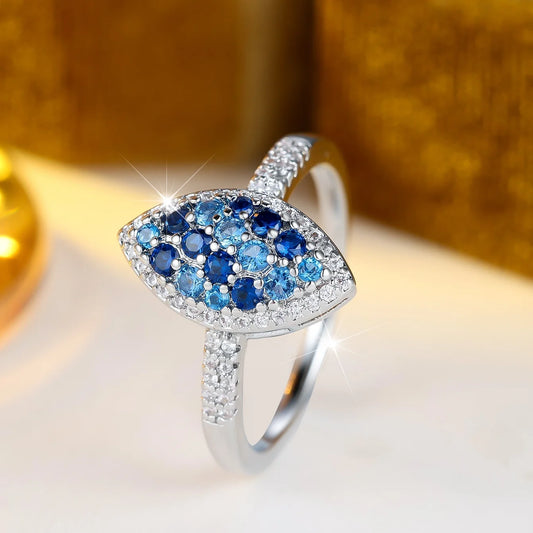 Small Cute Charm Female Blue Round Zircon Stone Ring Fashion Vintage Silver Color Wedding Jewelry For Women