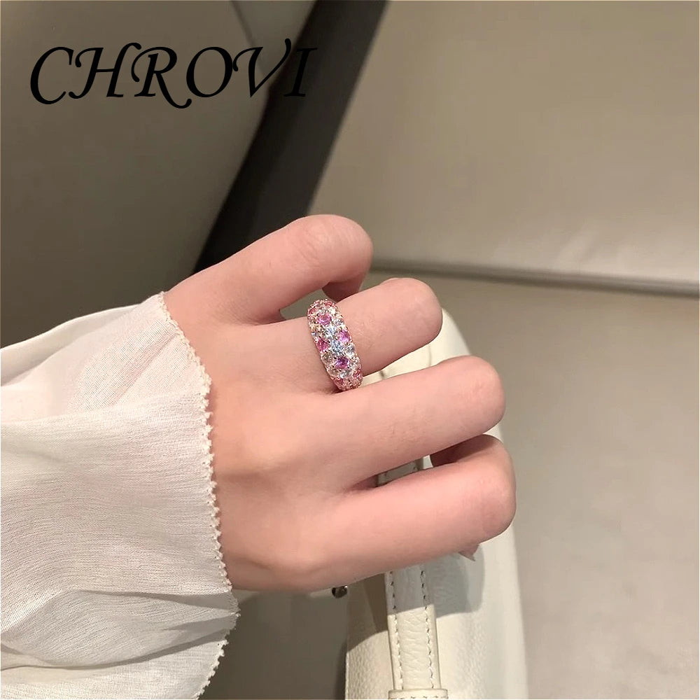Retro 925 Sterling Silver Botanical Mint Color Ring, Colorful Frosted Pastry, Full Diamond Set Pink sapphire Ring, Women's Acces
