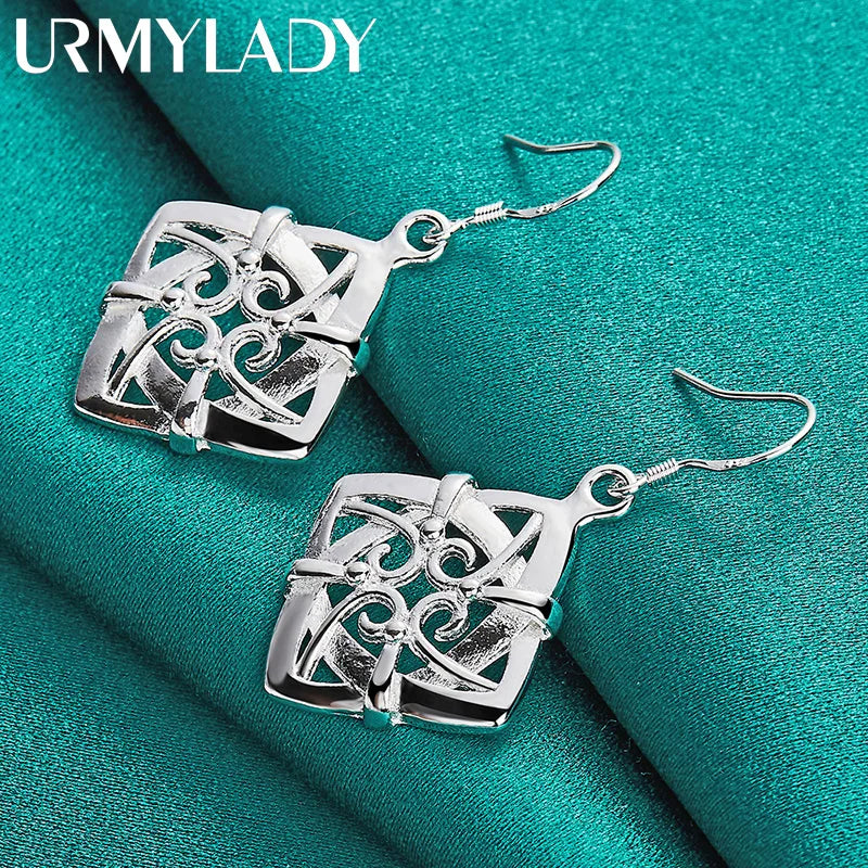 URMYLADY 925 Sterling Silver Four Leaf Flower Earrings For Women Charm Wedding Party Fashion Jewelry