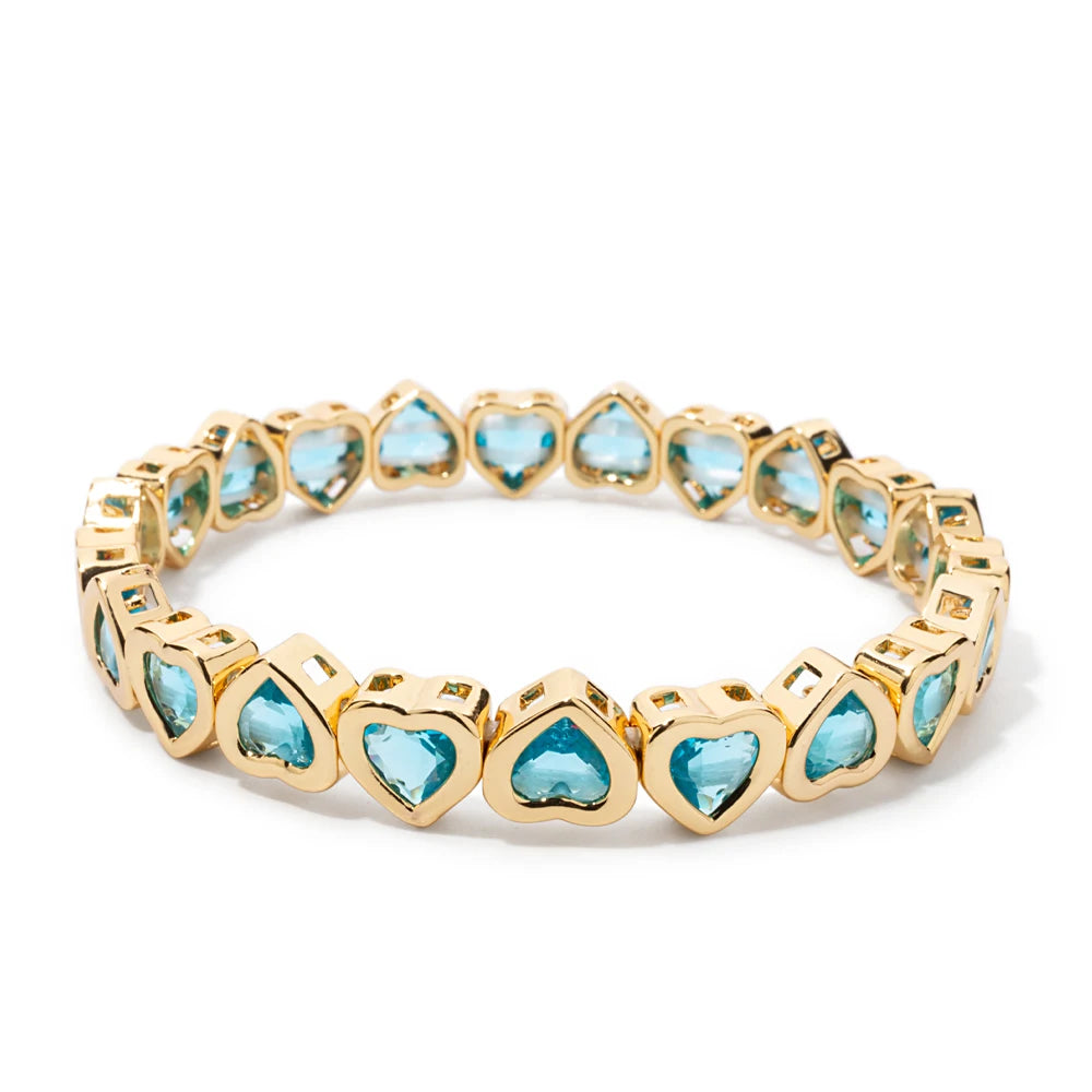 New Copper Heart Beads Gold Color Bracelets for Women Colorful Rhinestone Girl Bangle 2025