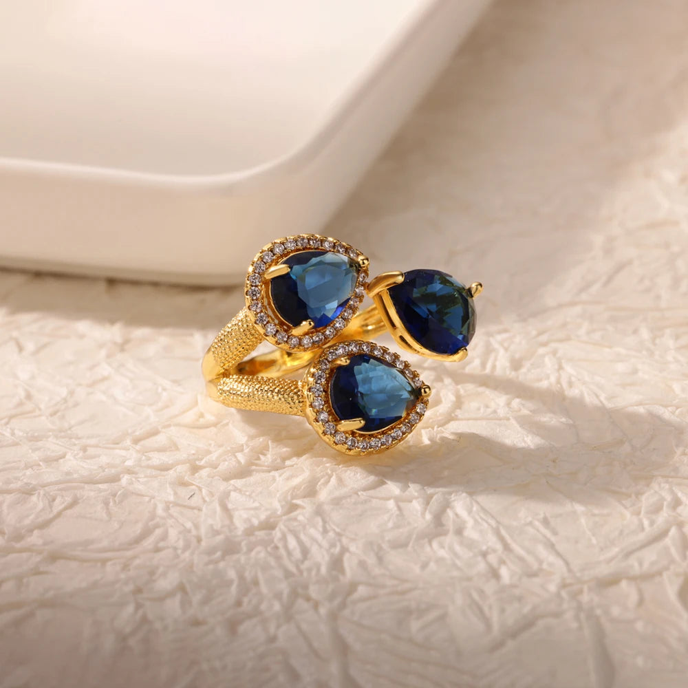 Stainless Steel Rings Gold Plated Colorful Stone Zircon Crystal Luxury Flower Ring For Women Wedding Jewelry Christmas Gift New