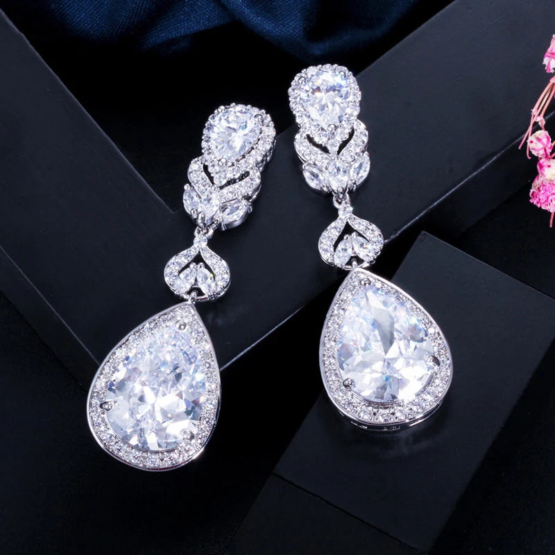 ThreeGraces Elegant Shiny Purple Water Drop Zirconia Big Long Bridal Wedding Party Earrings for Women Banquet Jewelry E1442