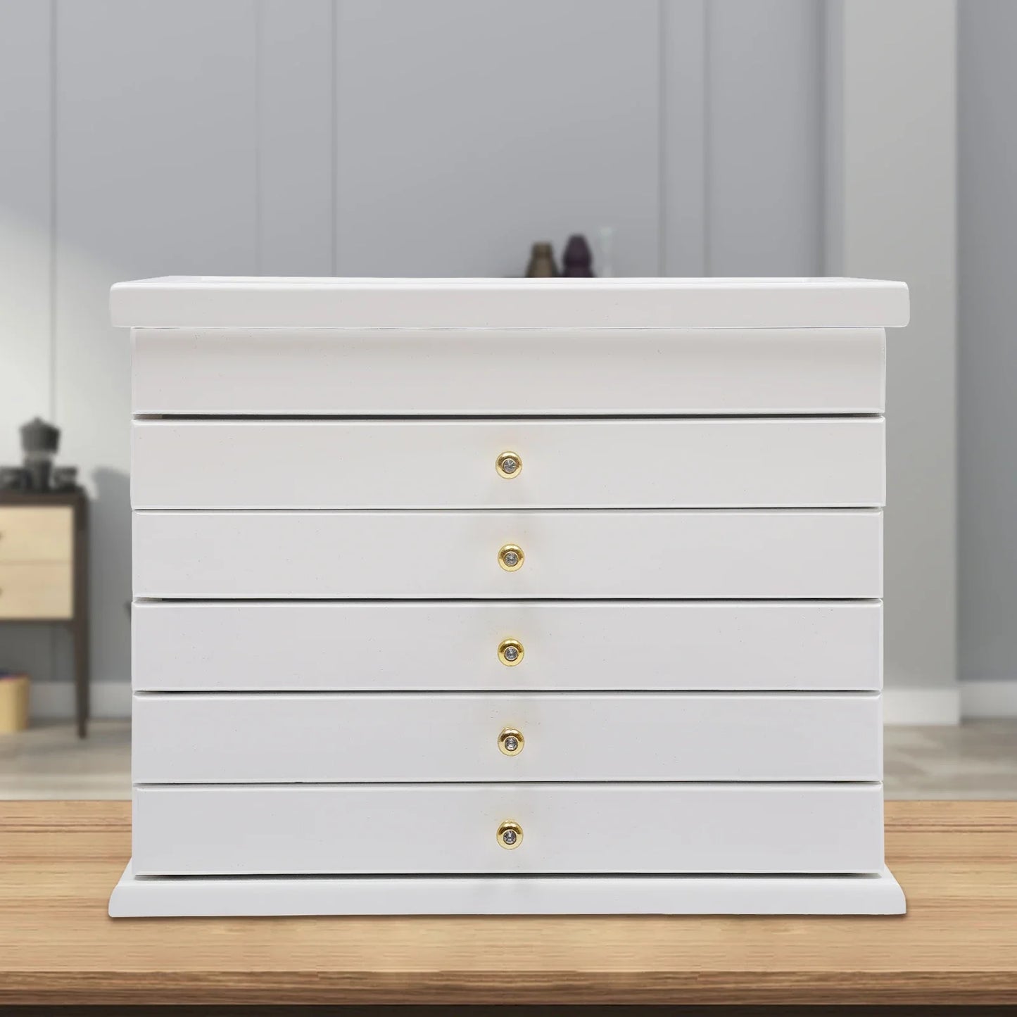 Wood Jewelry Box& Organizer,NEWEST 6 Layers Jewellery Case W/ 5 Drawers, for Bracelets Necklaces Earrings Rings, 12.2x 7.9x 9.6"