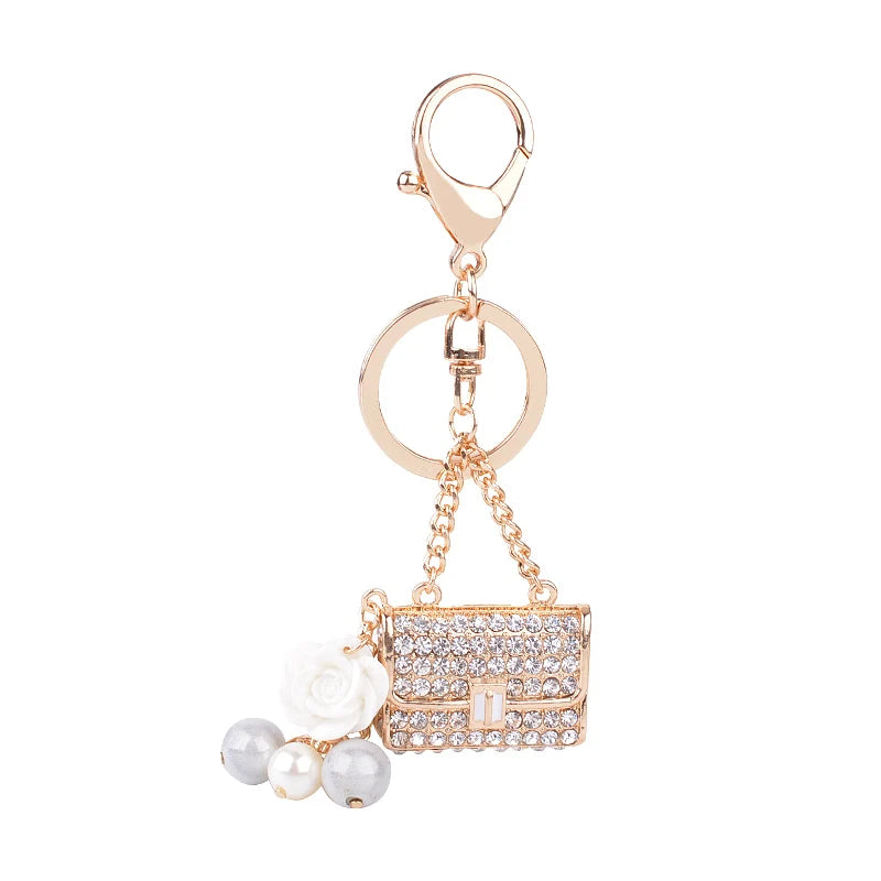 EASYA Korean Fashion Simulated Pearl Rhinestone Keychain Bag Pendant Alloy Keychain Gifts Exquisite Pendant Ornaments CHY-2594