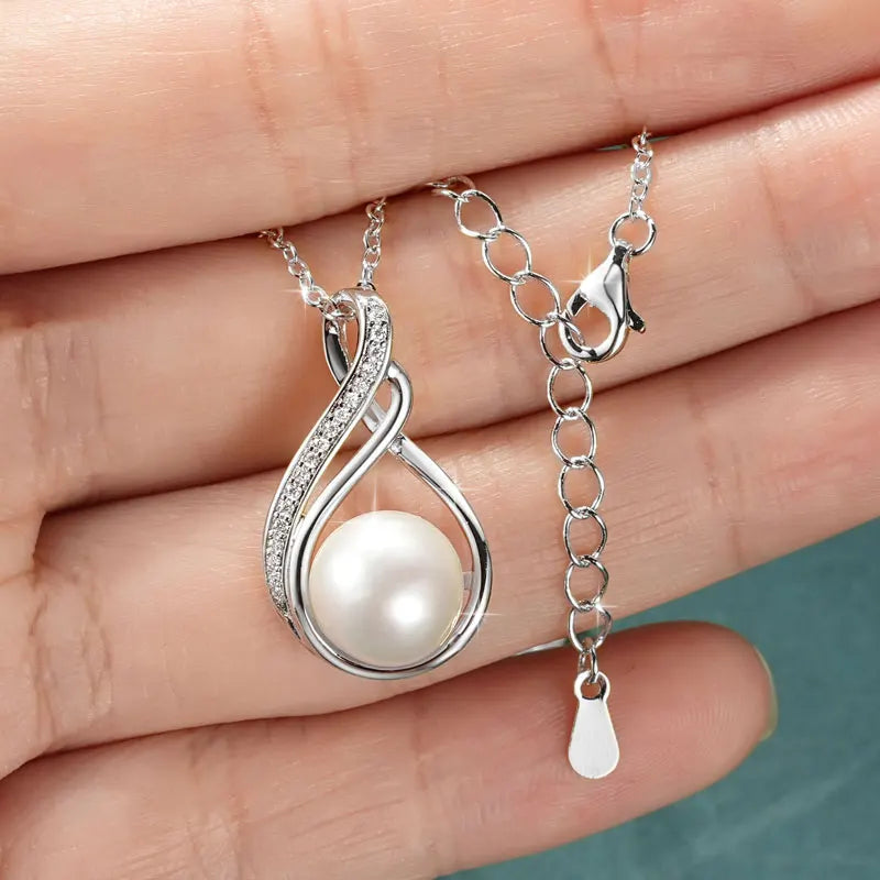 OXTAO Infinity Moissanite Pendant Necklace 14K Gold Filled Cute Freshwater Pearl Necklace Mother Wife Birthday Jewelry Gift